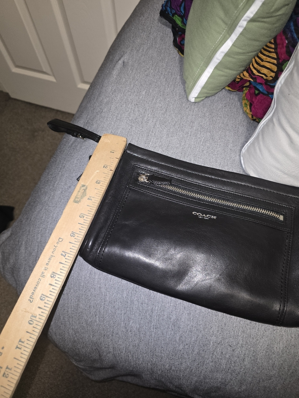 Coach Black Leather Wristlet with Silver Zip and Strap - Picture 7 of 8